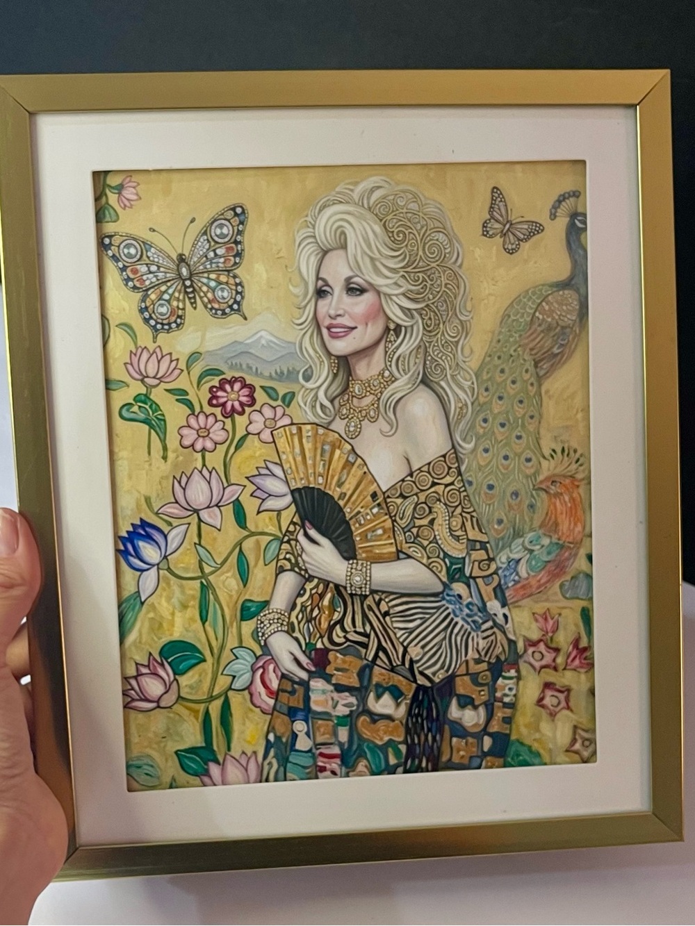 Dolly Parton in Gustav Klimt garden Framed Art Print , the Queen of Country 8x10